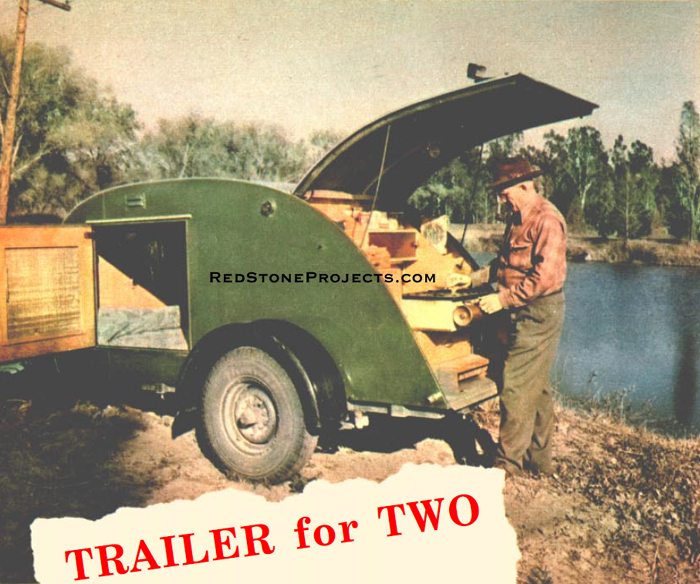 Trailer for Two; a streamlined home on wheels thatâ€™s light and easily towed; has a double-berth and complete kitchenette.